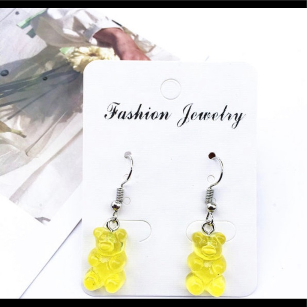 🐻🍭💛 Cute Yellow Gummy Bear Earrings Kawaii